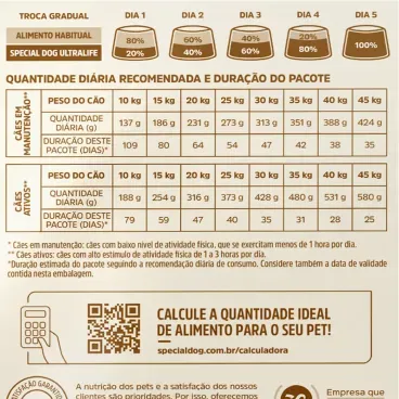 Racao Special Dog Ultralife Performance Caes Adultos Carne e Frango quantidade diaria recomendada-7